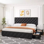 Struttura letto King Size con piattaforma, testiera regolabile e 4 cassetti contenitore