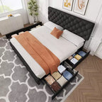 Struttura letto King Size con piattaforma, testiera regolabile e 4 cassetti contenitore