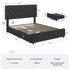 Struttura letto King Size con piattaforma, testiera regolabile e 4 cassetti contenitore