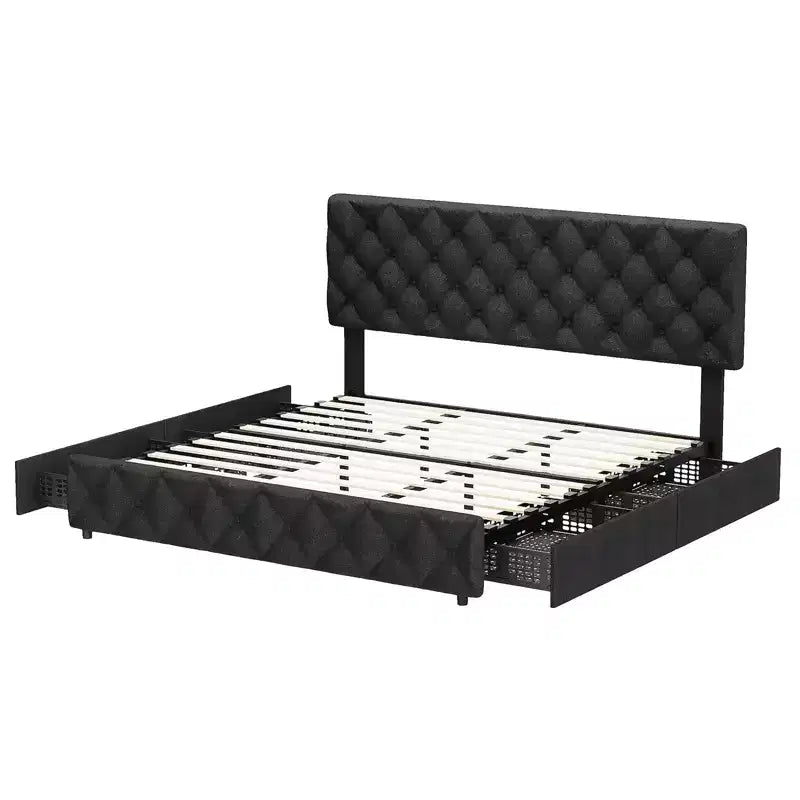 Struttura letto King Size con piattaforma, testiera regolabile e 4 cassetti contenitore