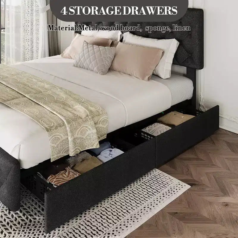 Struttura letto King Size con piattaforma, testiera regolabile e 4 cassetti contenitore