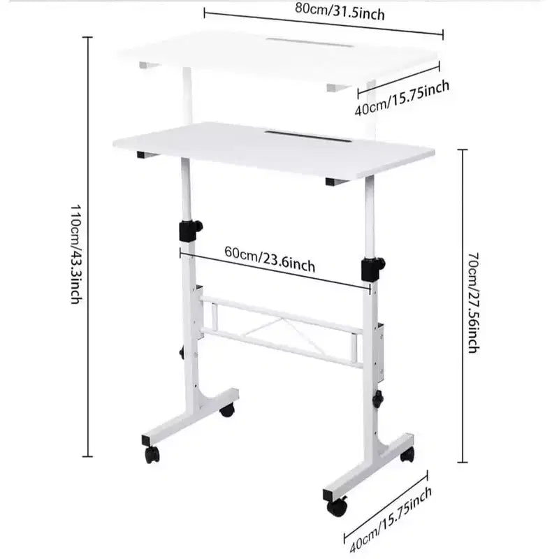 Scrivania Mobile Regolabile in Altezza con Ruote – da 79 a 109 cm, Piano d'Appoggio 81 x 41 cm