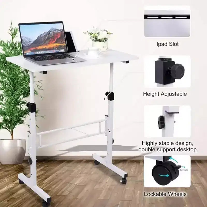 Scrivania Mobile Regolabile in Altezza con Ruote – da 79 a 109 cm, Piano d'Appoggio 81 x 41 cm