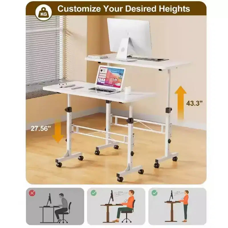 Scrivania Mobile Regolabile in Altezza con Ruote – da 79 a 109 cm, Piano d'Appoggio 81 x 41 cm