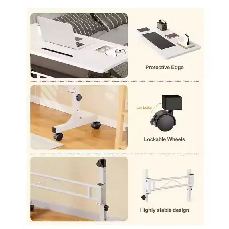 Scrivania Mobile Regolabile in Altezza con Ruote – da 79 a 109 cm, Piano d'Appoggio 81 x 41 cm