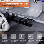 Scrivania a L da 193 cm con cassetto portadocumenti, presa di corrente e ripiano per monitor (grigio)
