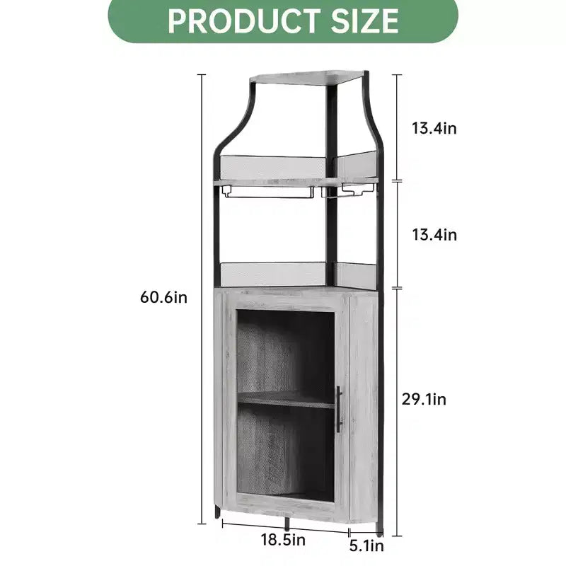 Mobile ad angolo bar con luce LED, portabottiglie, porta bicchieri e anta in rete