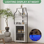 Mobile ad angolo bar con luce LED, portabottiglie, porta bicchieri e anta in rete