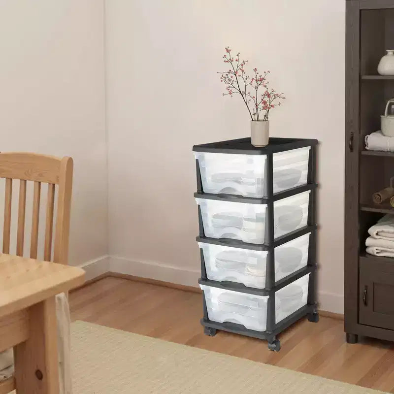 Carrello Portatutto a 4 Cassetti in Plastica con Ruote