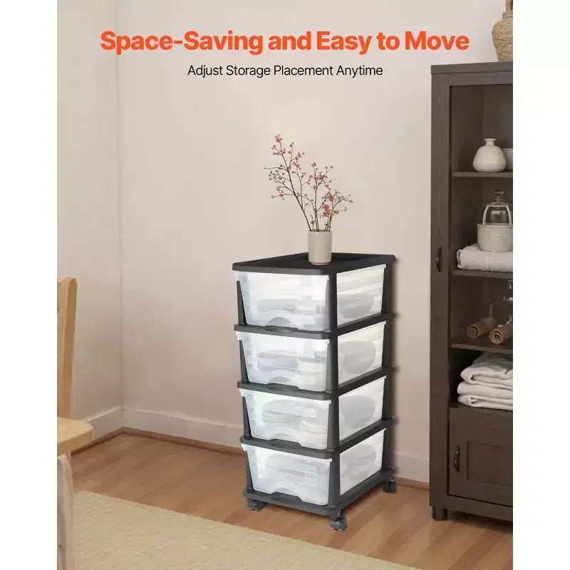 Carrello Portatutto a 4 Cassetti in Plastica con Ruote