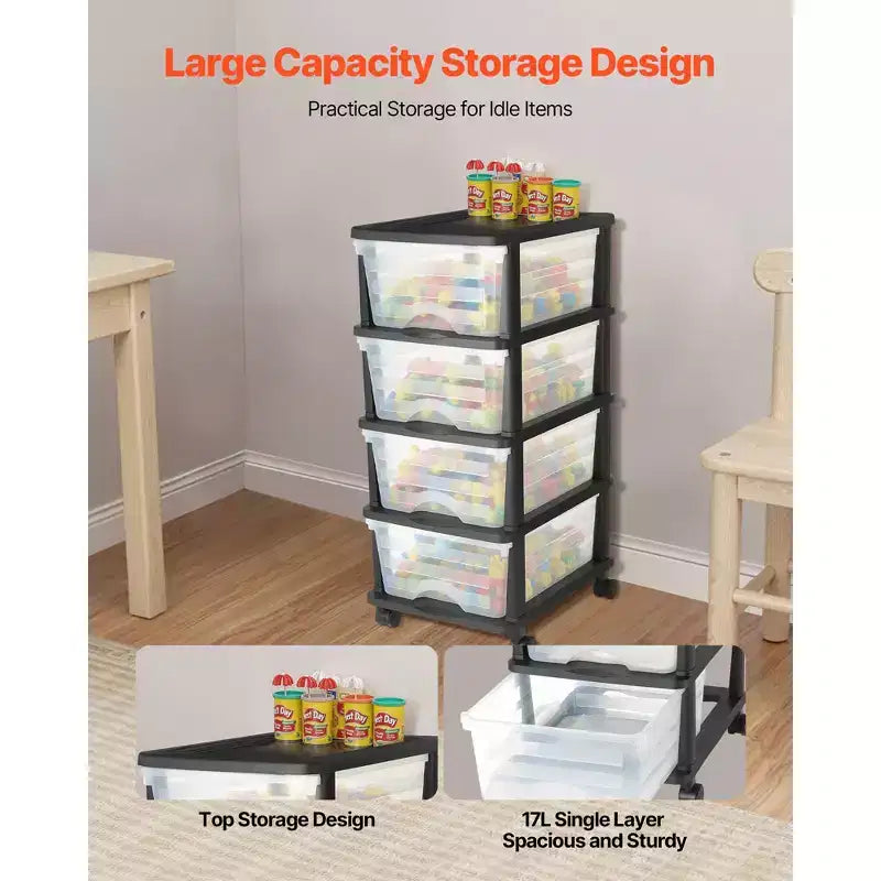 Carrello Portatutto a 4 Cassetti in Plastica con Ruote
