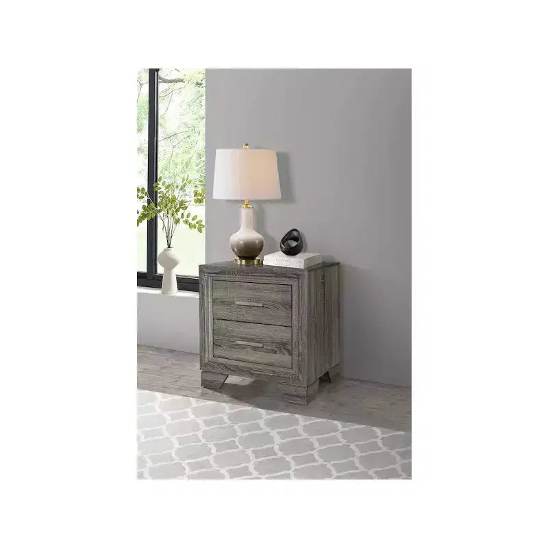 Comodino con 2 cassetti, Rovere marrone