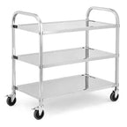 Stainless Steel Utility Cart, 3-Tier Commercial Cart w/Silent Brake Wheels & Ergonomic Handle, 220LBS Catering Trolley for Kitchen Lab