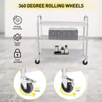 Carrello di servizio a 3 ripiani in acciaio inox con ruote e maniglia
