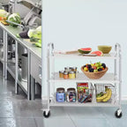 Carrello di servizio a 3 ripiani in acciaio inox con ruote e maniglia