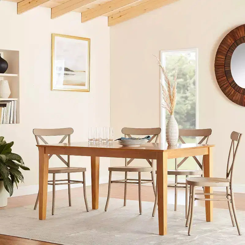 Tavolo da Pranzo Rettangolare 36x60 con Piano in Legno Massello