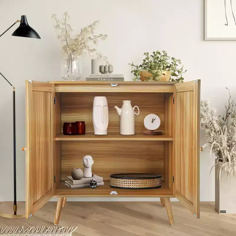 Madia da 80 cm con ante in rattan e ripiano regolabile