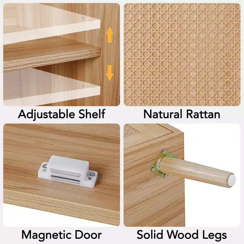 Madia da 80 cm con ante in rattan e ripiano regolabile