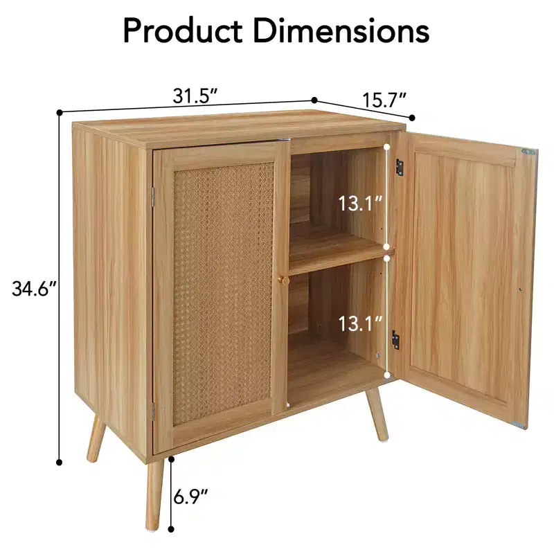 Madia da 80 cm con ante in rattan e ripiano regolabile