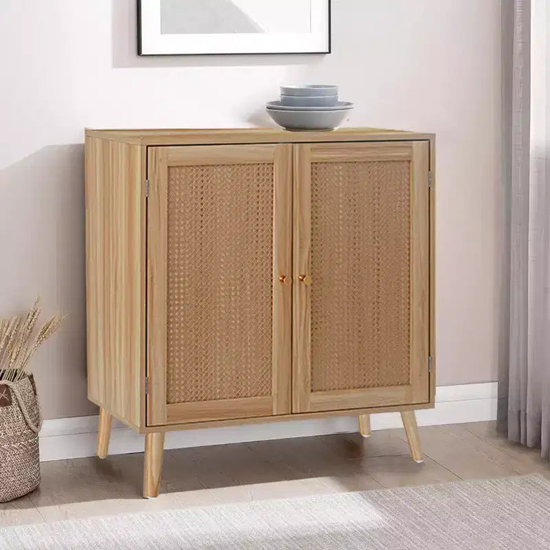 Madia da 80 cm con ante in rattan e ripiano regolabile