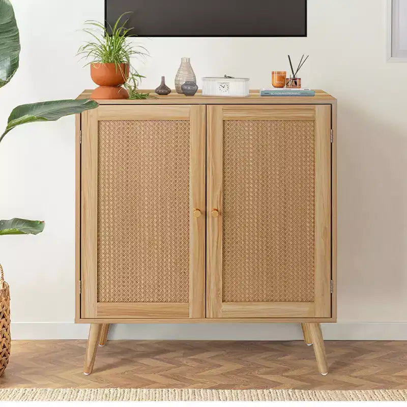 Madia da 80 cm con ante in rattan e ripiano regolabile