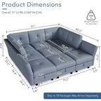 Divano componibile modulare da 143 pollici, divano a 9 posti in ciniglia blu con pouf contenitore