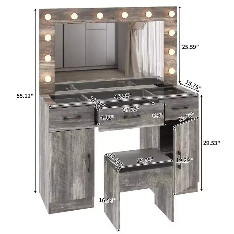 Set Toeletta Illuminata con Specchio e Contenitore