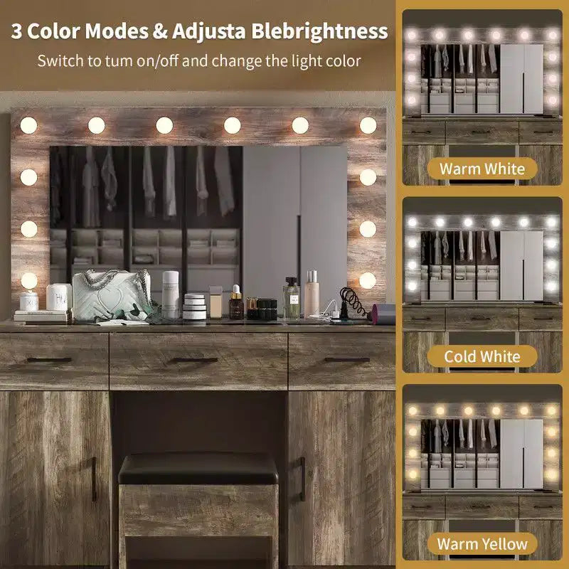Set Toeletta Illuminata con Specchio e Contenitore