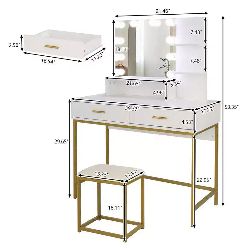 Set Toeletta con Specchio Illuminato e Cassetti Contenitori