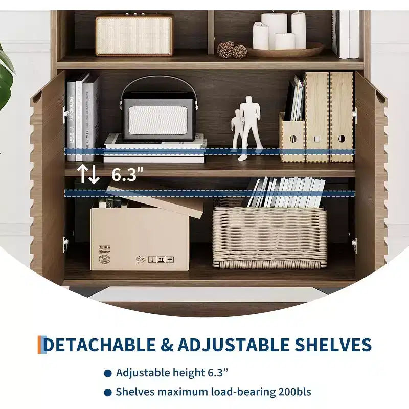 Mobile buffet credenza scanalato da 42" con ripiani aperti, ante e gambe in metallo nero
