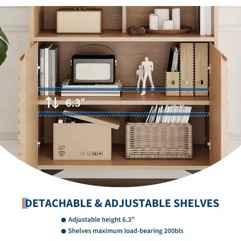 Mobile buffet credenza scanalato da 42" con ripiani aperti, ante e gambe in metallo nero