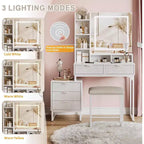 Toeletta Trucco con Specchio Illuminato e Sgabello