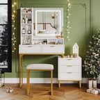 Toeletta Trucco con Specchio Illuminato e Sgabello