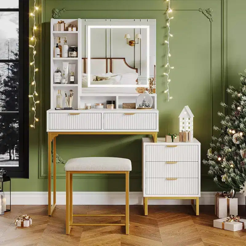 Toeletta Trucco con Specchio Illuminato e Sgabello