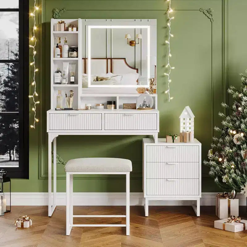 Toeletta Trucco con Specchio Illuminato e Sgabello