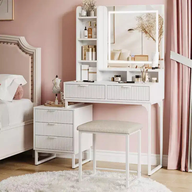 Toeletta Trucco con Specchio Illuminato e Sgabello