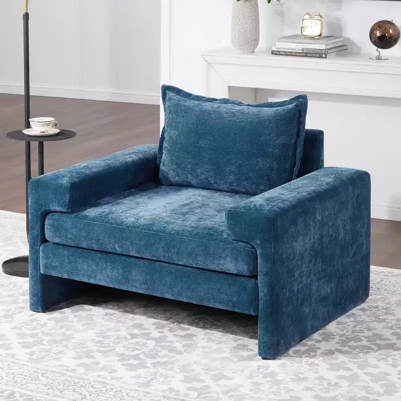 Poltrona moderna rivestita in ciniglia con cuscino spesso