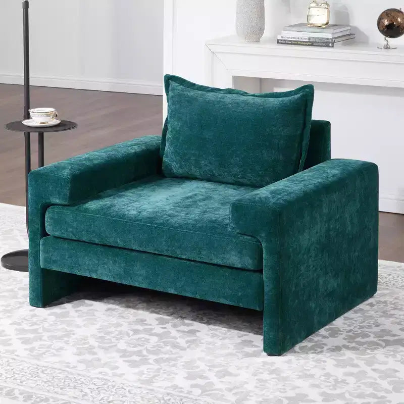 Poltrona moderna rivestita in ciniglia con cuscino spesso