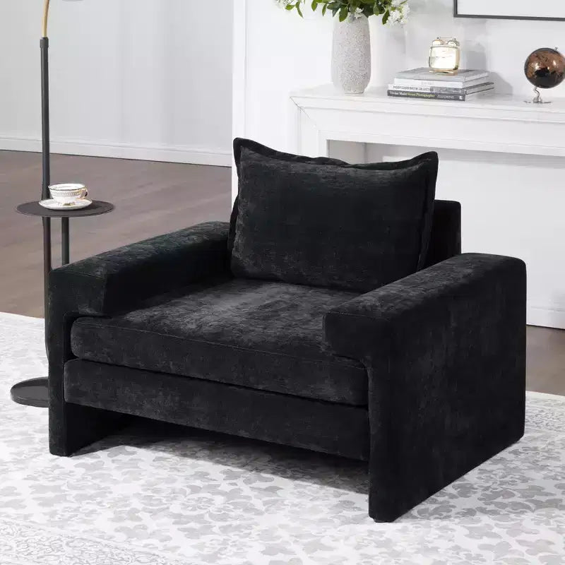 Poltrona moderna rivestita in ciniglia con cuscino spesso
