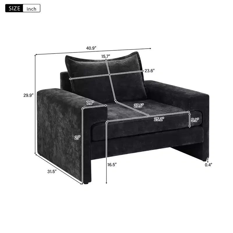 Poltrona moderna rivestita in ciniglia con cuscino spesso