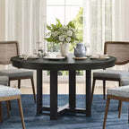 Tavolo da pranzo rotondo in legno con base a croce X, nero, 114 cm.