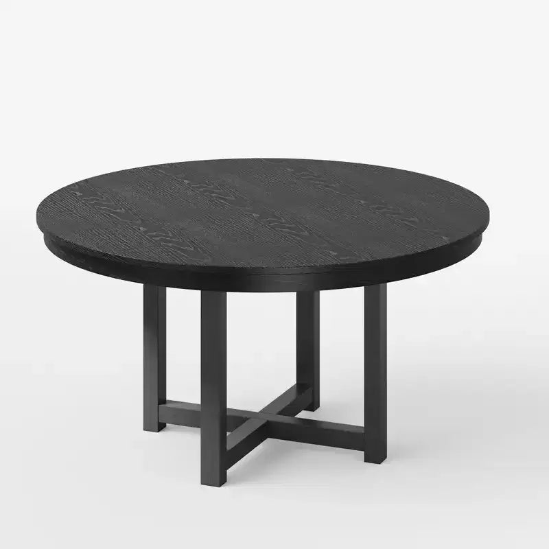 Tavolo da pranzo rotondo in legno con base a croce X, nero, 114 cm.