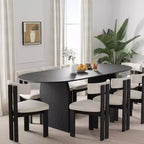Tavolo da pranzo ovale in legno massello 79 x 33,5 pollici con gambe ad arco, posti a sedere fino a 8, nero