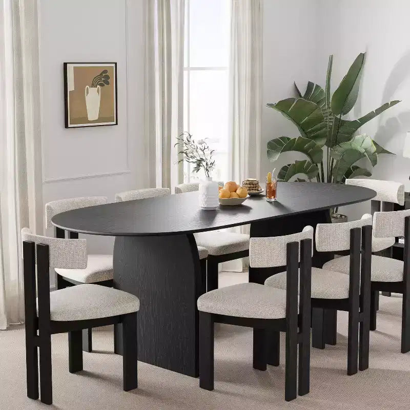 Tavolo da pranzo ovale in legno massello 79 x 33,5 pollici con gambe ad arco, posti a sedere fino a 8, nero