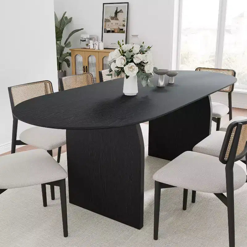 Tavolo da pranzo ovale in legno massello 79 x 33,5 pollici con gambe ad arco, posti a sedere fino a 8, nero
