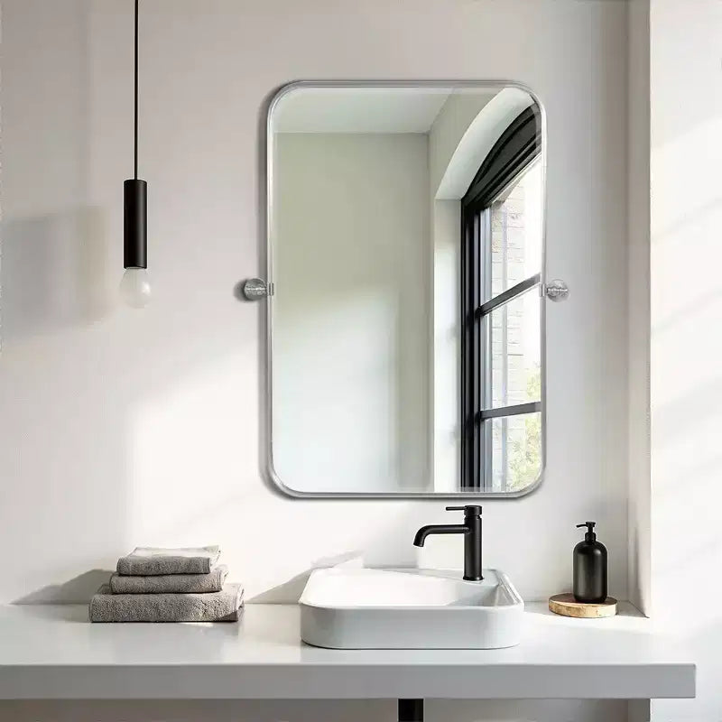 Specchio da parete con cornice ad angolo retto in ferro argentato, 78,7 cm x 61 cm (2 pezzi)