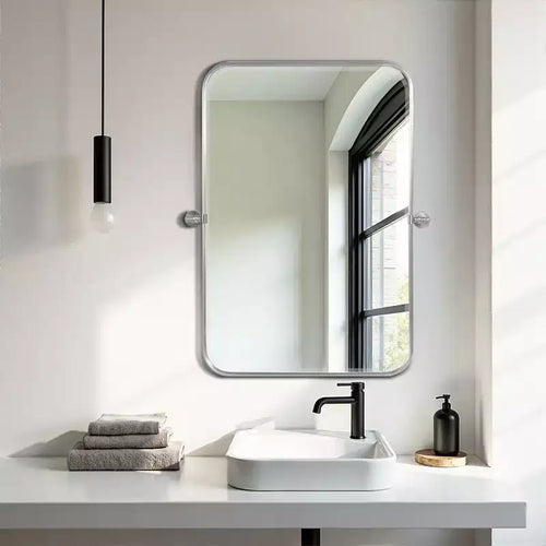 Specchio da parete con cornice ad angolo retto in ferro argentato, 78,7 cm x 61 cm (2 pezzi)