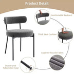 Sedie da pranzo Mid-Century, set da 2 – Seduta rotonda rivestita in Bouclé con gambe regolabili (grigio chiaro, gambe nere)
