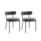Sedie da pranzo Mid-Century, set da 2 – Seduta rotonda rivestita in Bouclé con gambe regolabili (grigio chiaro, gambe nere)