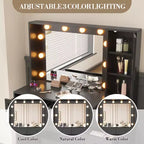 Toeletta con specchio LED, sgabello e cassetti contenitori